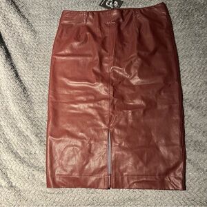 David Lerner Rich Brown Leather Pencil Skirt